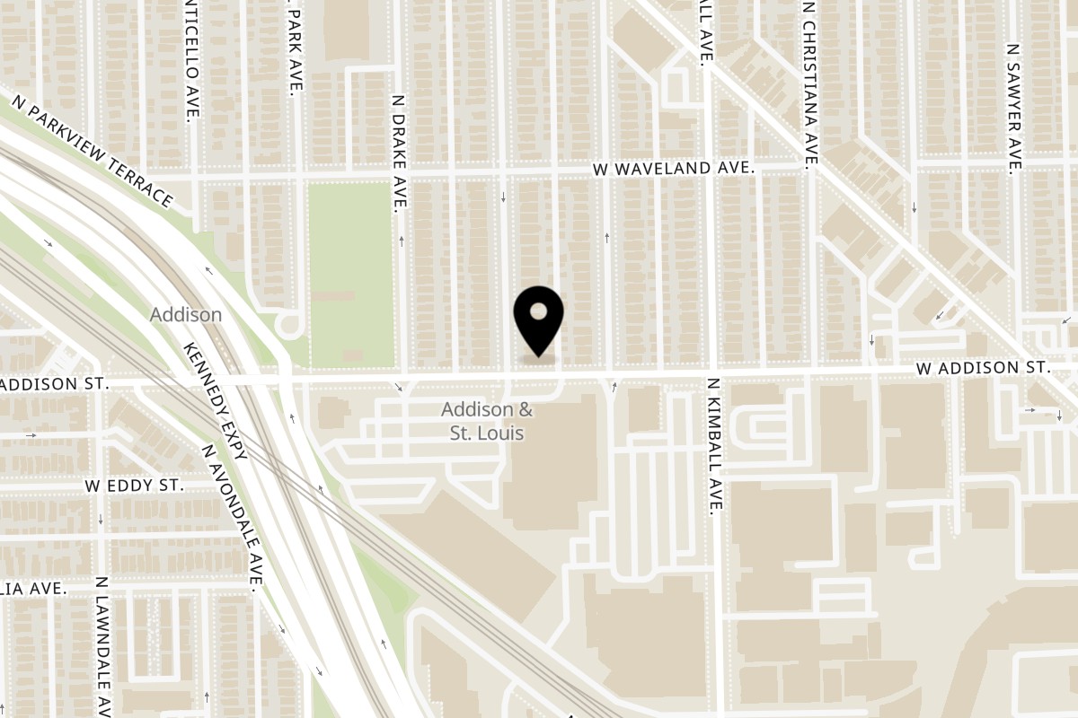 Map showing the location of Mirabella Italian Cuisine on 3454 W Addison St in Chicago